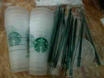 NEW Lot of 10 Starbucks Reusable Venti 24 oz Frosted Ice Cold Drink Cups - Sold on eBay Nov, 21st 2019 for $100.00