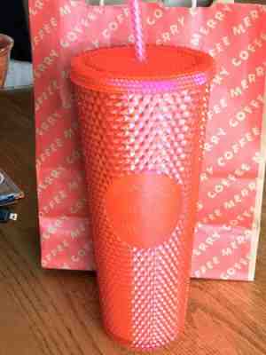 STARBUCKS 2019 Neon Pink Studded Cold Cup Tumbler WINTER HOLIDAY EDITION 24 oz - Sold on eBay Nov, 25th 2019 for $30.00
