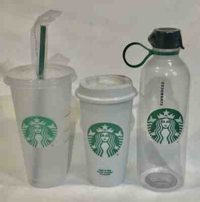 Starbucks REUSABLE  COLD 24 Oz, HOT 16 Oz CUPS & 24 Oz Water Bottle Lit  RARE - Sold on eBay Nov, 25th 2019 for $23.99