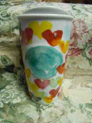 Starbucks 2015 Watercolor Hearts Ceramic Travel Mug Tumbler 10oz Hard To Find - Sold on eBay Nov, 25th 2019 for $19.95