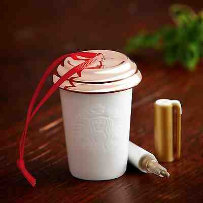 STARBUCKS Ceramic White Gold To Go Cup Christmas Ornament 2013 Create Your Own - Sold on eBay Nov, 25th 2019 for $24.90