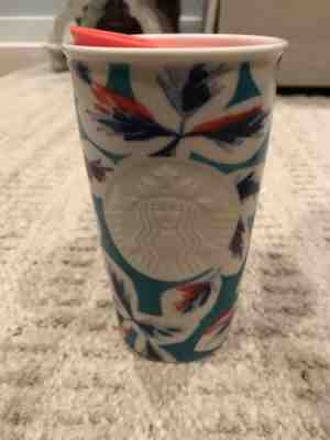 Starbucks 2016 Ceramic Tumbler Coral & Blue ETCHED Traveler Mug 12 oz. New! - Sold on eBay Nov, 25th 2019 for $15.00