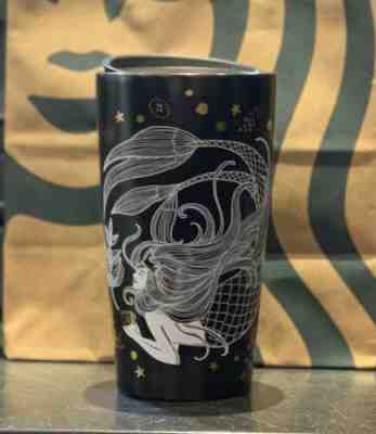 NEW! Starbucks Black Ceramic Tumbler Mug Mermaid Siren 12oz Christmas Holiday - Sold on eBay Nov, 25th 2019 for $30.00