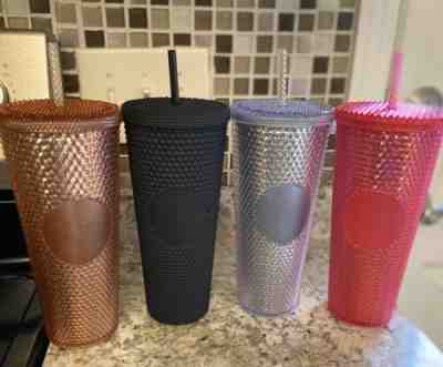 Starbucks Tumbler Studded Set Of 4 Rose Gold Matte Black Neon Pink Platinum New - Sold on eBay Nov, 25th 2019 for $180.00