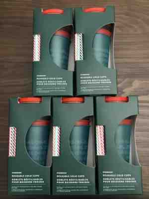 Starbucks 2019 Holiday Christmas Reusable Cold Cups With Straws 24oz 5 Pack. NIB - Sold on eBay Nov, 25th 2019 for $24.00