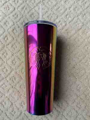 New Starbucks 2019 Summer Rainbow Iridescent Metallic Stainless Tumbler Cup 24oz - Sold on eBay Nov, 25th 2019 for $34.95