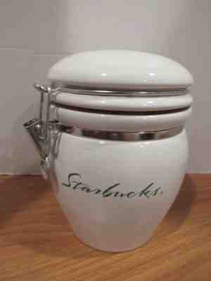 Starbucks Coffee 7.5"H Canister White Ceramic with Green Writing - Sleek No Date - Sold on eBay Nov, 25th 2019 for $18.99