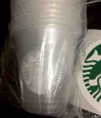 100x STARBUCKS 3.5oz Clear Mini Plastic Sample Cups Sleeve 100 Free Stickers