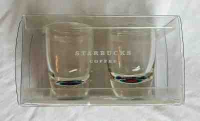 Starbucks 2005 Holiday Espresso Shot Glasses--Clear Glass--Blue/Red Swirl - Sold on eBay Nov, 25th 2019 for $20.02