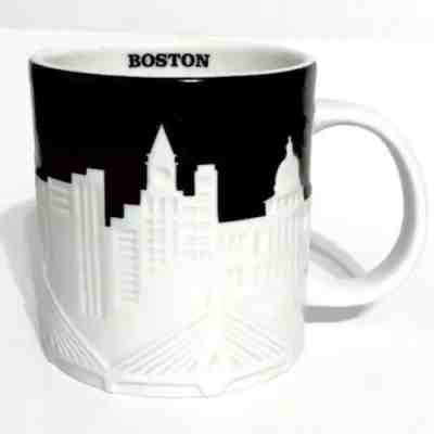 Starbucks Boston Skyline Relief Mug Constitution Black White Coffee Cup Collect - Sold on eBay Nov, 26th 2019 for $19.99
