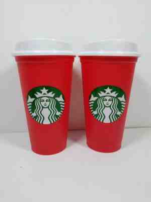NEW 2 Cups Starbucks 2018 RED HOLIDAY Christmas Reusable Plastic 16oz TO GO - Sold on eBay Nov, 26th 2019 for $18.85