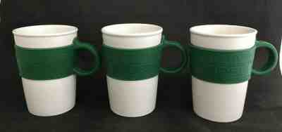 Set of 3 Starbucks 2008 White Mug Green Rubber Silicone Handle 12 oz Mug Cup - Sold on eBay Nov, 26th 2019 for $22.50