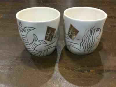 Pair - 2013 Starbucks Mermaid Siren Gold Etched Bone China Coffee Mug Cups 12 oz - Sold on eBay Nov, 26th 2019 for $20.00