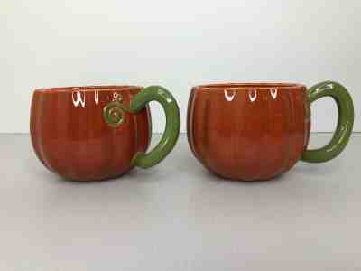 Set of 2 Starbucks 2007 Pumpkin Mugs Coffee Cups Vine Thanksgiving Fall Orange - Sold on eBay Nov, 26th 2019 for $22.49