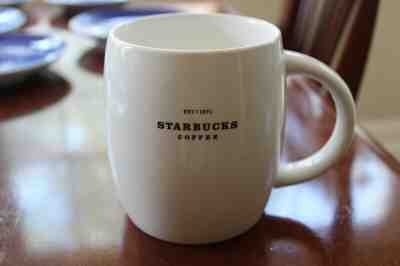 Starbucks EST * 1971 White 14 oz 2008 Barrel Shaped Coffee Mug - Sold on eBay Nov, 26th 2019 for $19.98