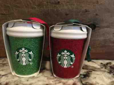 STARBUCKS CHRISTMAS 2019 Red & Green Glitter Mini Ornaments Cups - Sold on eBay Nov, 26th 2019 for $32.44