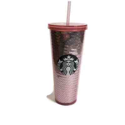 Starbucks 2017 Pink Rose Gold Sequins 24 oz Venti Cold Tumbler Cup  - Sold on eBay Nov, 26th 2019 for $39.99