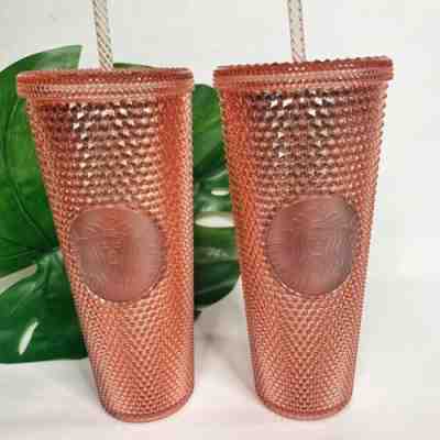Starbucks 2019 Rose Gold Iridescent Venti Jeweled 24oz Pink Tumbler Set of 2  - Sold on eBay Nov, 25th 2019 for $109.99