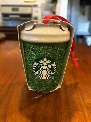 New Starbucks 2019 GREEN GLITTER -  Holiday Christmas Ornament - Sold on eBay Nov, 25th 2019 for $16.99