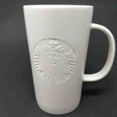 Starbucks 2014 White Matte Embossed Siren Logo Coffee Mug 16 Oz. - Sold on eBay Nov, 24th 2019 for $19.00