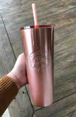 Starbucks 2019 rose gold pink With Glitter tumbler Holiday Xmas HTF Cold Cup - Sold on eBay Nov, 24th 2019 for $39.90