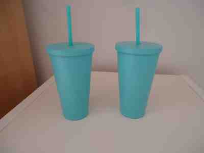 2 set Starbucks Stainless Steel Cold Cup Matte BLUE Tumbler Straw 16 oz. NEW - Sold on eBay Nov, 24th 2019 for $24.99