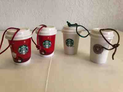 Starbucks Mini Coffee Cup Ornaments (4) 1971 & 2011 Mini Coffee To Go Ceramic  - Sold on eBay Nov, 24th 2019 for $16.00