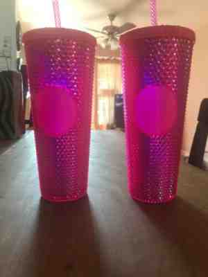 STARBUCKS 2019 Neon Pink Studded Cold Cup Tumbler WINTER HOLIDAY EDITION 24 oz - Sold on eBay Nov, 24th 2019 for $25.00