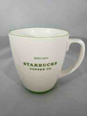 Starbucks 2007 Est 1971 Abbey Logo Coffee Cup Large Mug White & Green Trim 18 oz - Sold on eBay Nov, 24th 2019 for $17.99