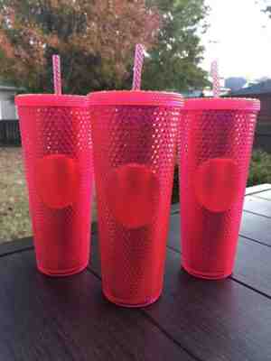STARBUCKS Neon Pink Studded Tumbler WINTER HOLIDAY CUP 2019 24oz. “NEW” - Sold on eBay Nov, 24th 2019 for $35.44