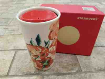 Starbucks Ceramic Travel Mug Floral Flowers Red Lid 10 oz Cup Tumbler 2015 NIB - Sold on eBay Nov, 24th 2019 for $20.50