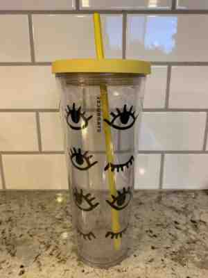 WT Starbucks Wink Eyes Cold Cup Venti Tumbler 24 oz Clear and Yellow - Sold on eBay Nov, 24th 2019 for $19.99