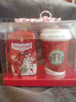 Starbucks 2007 Red Ceramic Cup & Coffee Bag Christmas Ornaments NIB - Sold on eBay Nov, 24th 2019 for $15.50