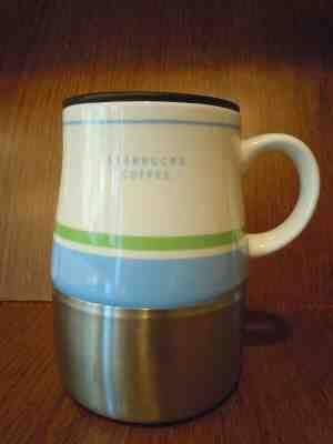 Starbucks Tri-Color Stainless & Ceramic Travel Coffee Tea Mug Cup w/Lid 2005  - Sold on eBay Nov, 24th 2019 for $17.95
