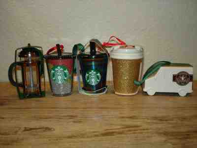 Starbucks Christmas Holiday Ornament Lot 5 Truck Press Gold Glitter 2019 Cup - Sold on eBay Nov, 27th 2019 for $28.00