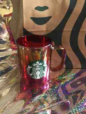 NEW 2019 STARBUCKS RED HOLIDAY IRIDESCENT GLASS COFFEE 14 oz MUG CUP - Sold on eBay Nov, 27th 2019 for $19.99