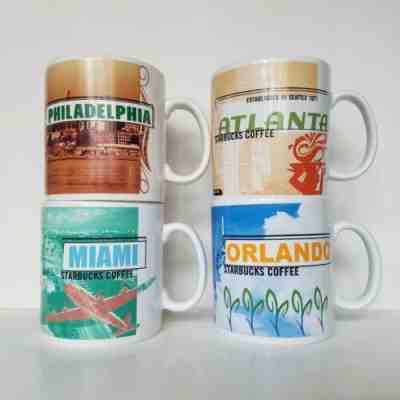 4 Starbucks Collage Series mugs Miami Orlando Philadelphia Atlanta 20 oz. each - Sold on eBay Nov, 27th 2019 for $24.95