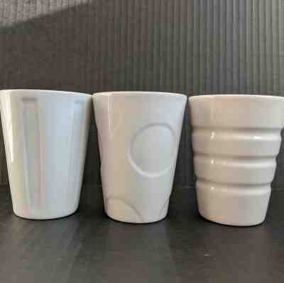 Set of 3 Starbucks 2008 New Bone China White Geometrical 8 Ounce Cups B - Sold on eBay Nov, 26th 2019 for $19.00