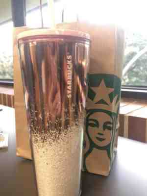 STARBUCKS 2019 Rose Gold Pink Cascading Snow Tumbler Holiday Glitter Edition NEW - Sold on eBay Nov, 26th 2019 for $19.00
