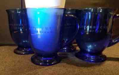 Vintage Pair of Cobalt Blue Glass Coffee Mugs Pedestal Anchor Hocking Chip  Free 