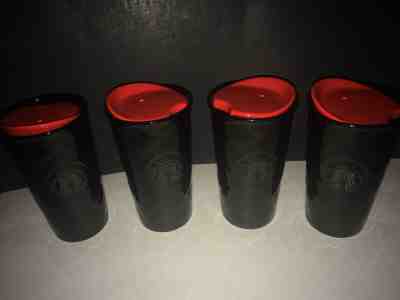 4 Tumblers - Starbucks 2015 Black w/ Red Lid Ceramic Quilted Coffee/Tea Tumbler - Sold on eBay Nov, 26th 2019 for $57.99