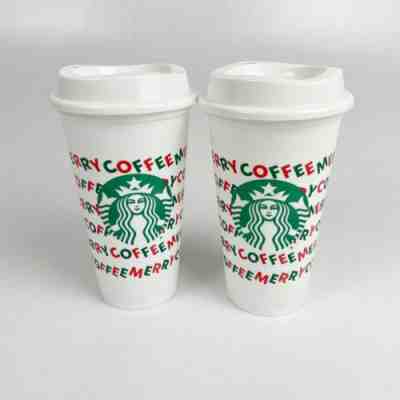 2 Starbucks 2019 Reuseable Merry Coffee White Tumblers - Sold on eBay Nov, 26th 2019 for $19.99