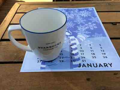 2007 Starbucks Coffee Mug 18 oz blue rim and bottom - Sold on eBay Nov, 26th 2019 for $29.99