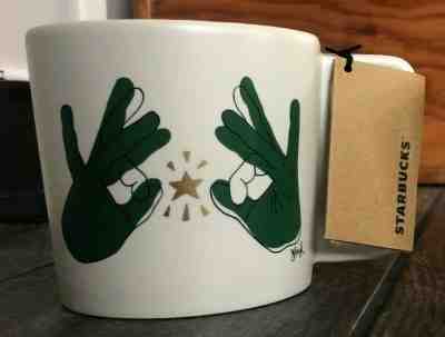 Starbucks Deaf ASL Signing Mug.. 12oz. Green Hand Gold Star ~ Rare!! - Sold on eBay Nov, 26th 2019 for $21.50
