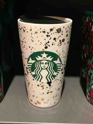 Starbucks 2019 Holiday Confetti Ceramic Travel Tumbler White and Gold Christmas - Sold on eBay Nov, 23rd 2019 for $15.60