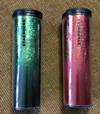 NEW! Starbucks 2019 Holiday Red & Green Glitter Hot & Cold 16 oz. Tumbler Set  - Sold on eBay Nov, 28th 2019 for $42.00