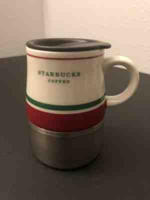 Vintage Starbucks Hoilday Ceramic Metal Mug With Lid New Thermal No Spill 14oz - Sold on eBay Nov, 28th 2019 for $19.99