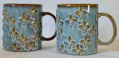 Starbucks 2008 Blue Stoneware DENIM Flower MUG SET OF 2-Great Condition - Sold on eBay Nov, 28th 2019 for $39.99