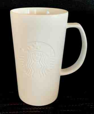Starbucks Mug 16oz Tall White Etched Embossed Siren Mermaid Logo "G" Grande 2015 - Sold on eBay Nov, 28th 2019 for $24.99