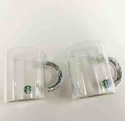 Starbucks Clear Glass Mugs With Silver Glitter in Handle Set of 2 NEW 2019 Hot - Sold on eBay Nov, 28th 2019 for $38.00